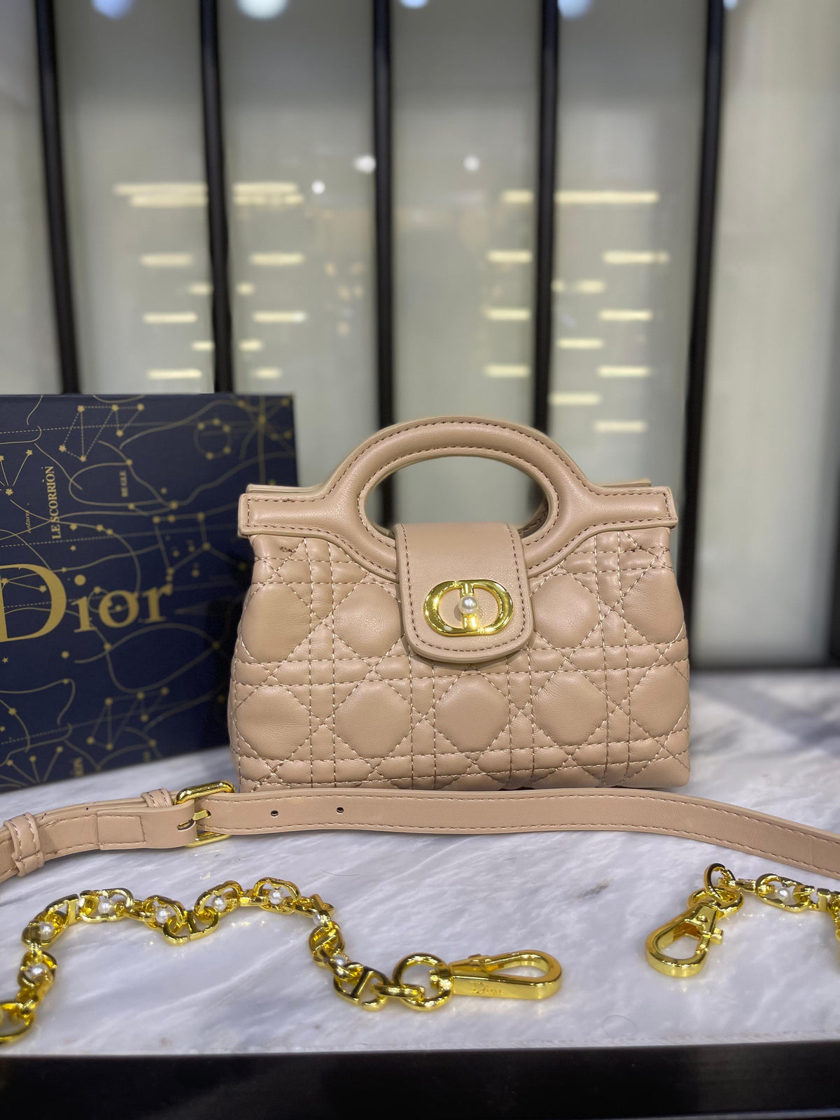 Dior Jolie Mini Top Handle Bag with Pearl Detail
