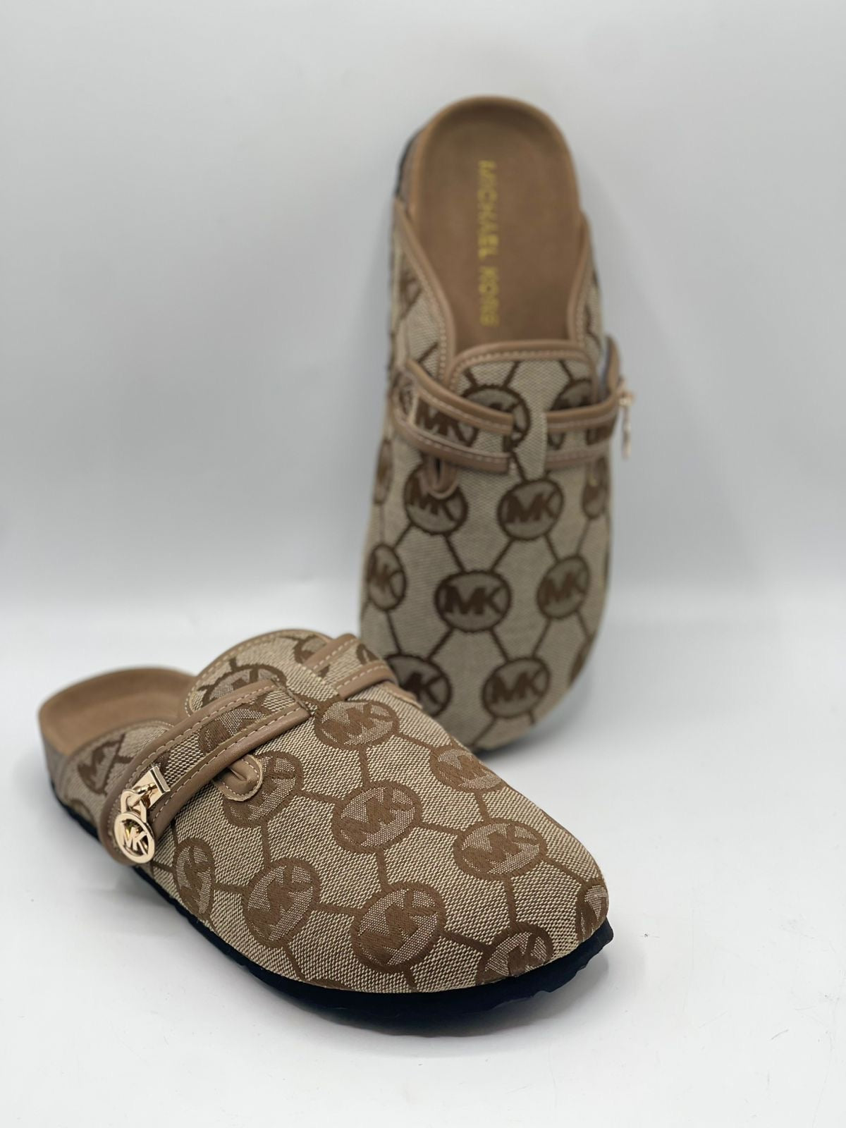 Michael Kors Monogram Slip-On Clogs with Gold-Tone Buckle