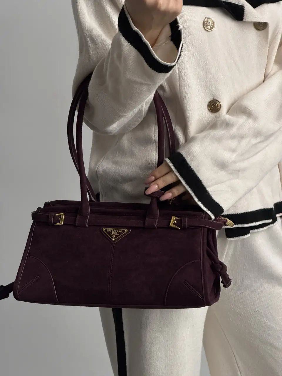 Prada-Inspired Bonnie Medium Suede Handbag