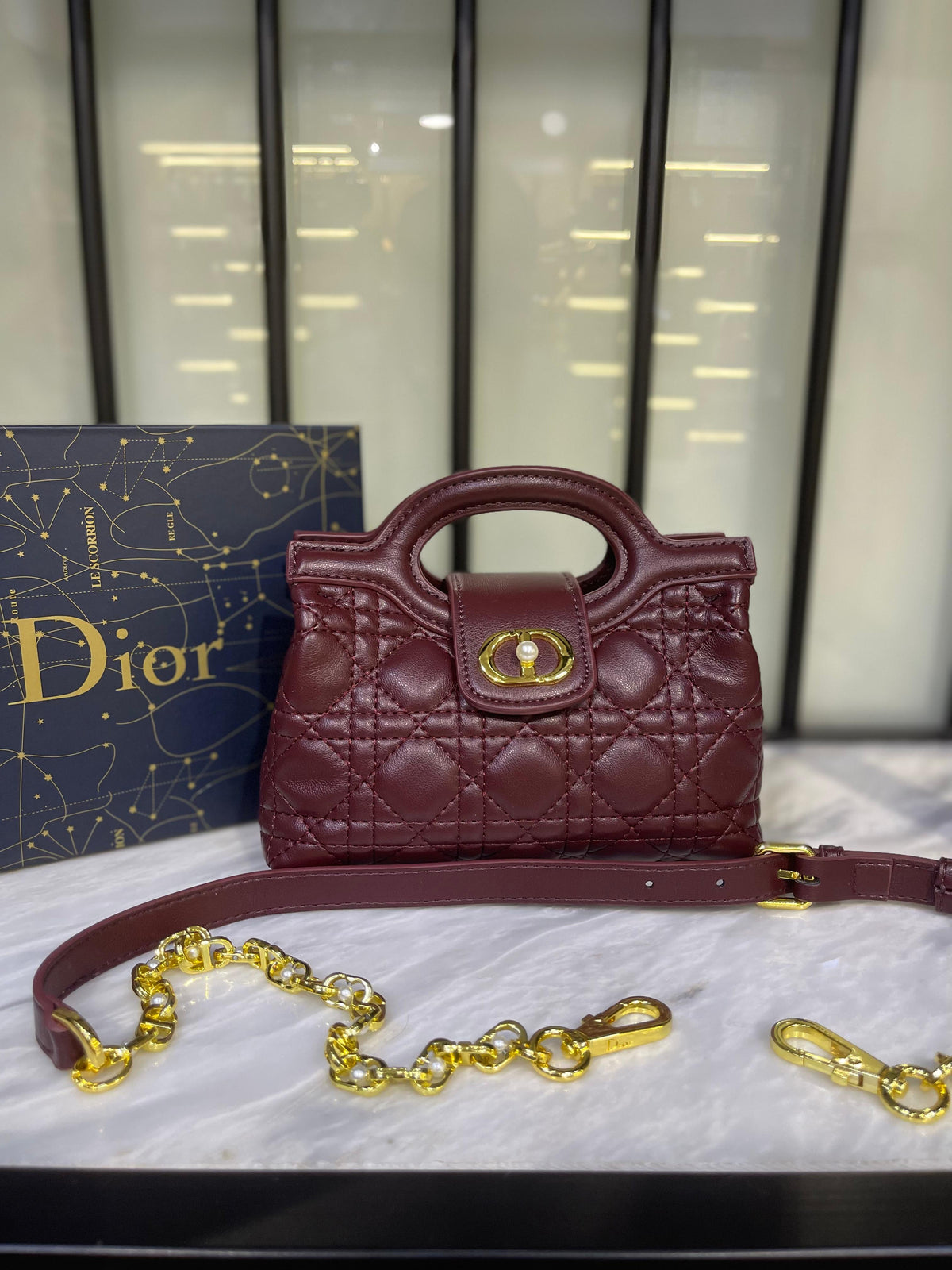 Dior Jolie Mini Top Handle Bag with Pearl Detail