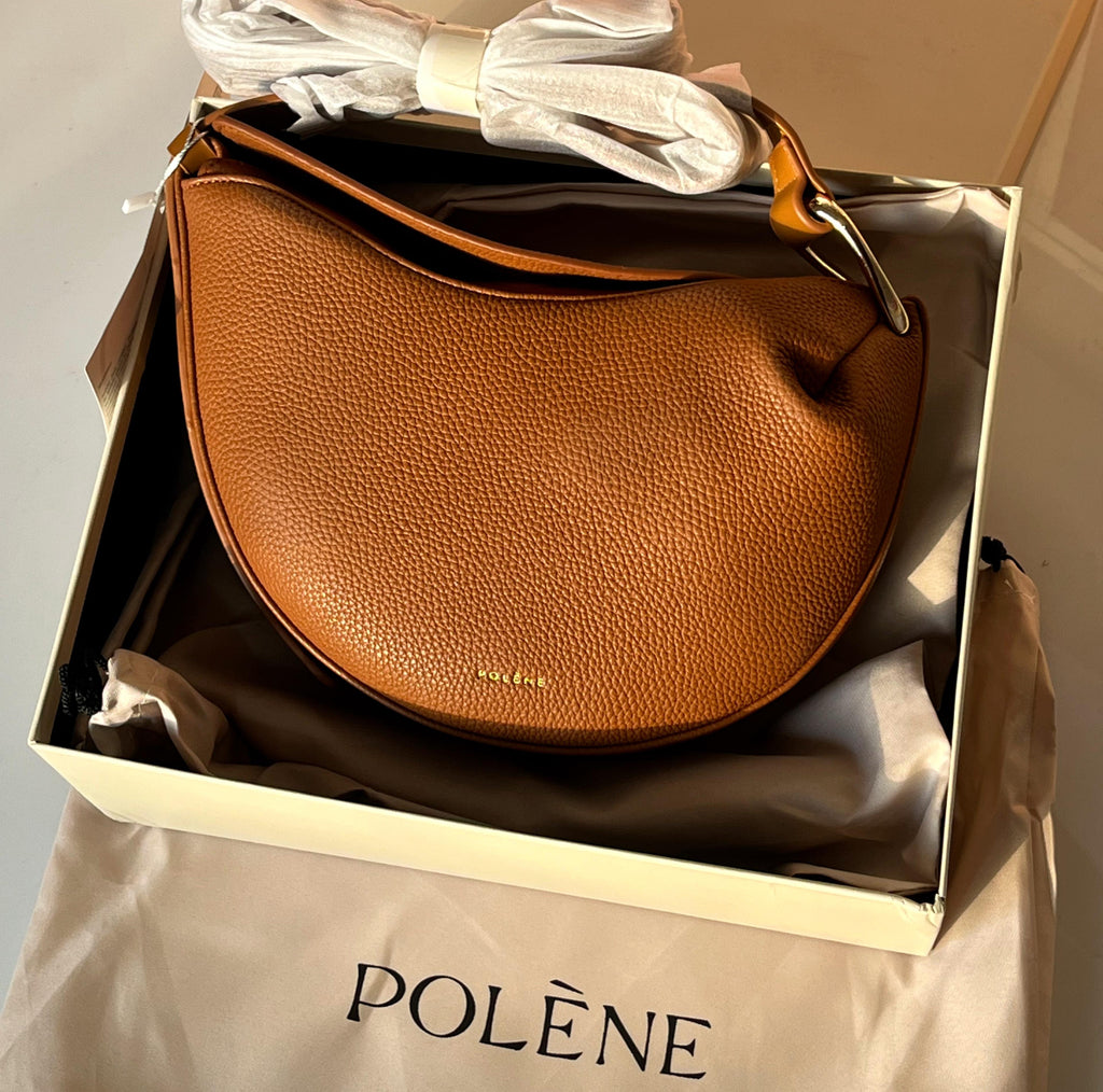 POLÈNE Tonca – Textured Cognac Shoulder Bag