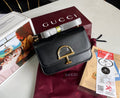 Gucci Siena Small Crossbody Shoulder Bag – Premium Black Smooth Leather with Gold Half-Horsebit Hardware