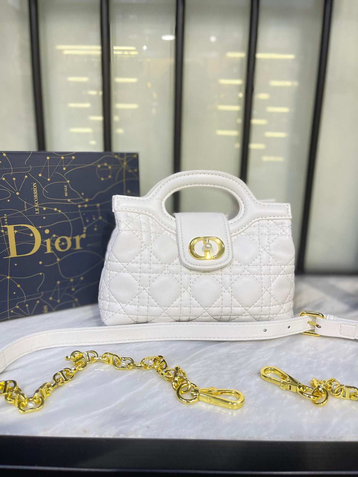 Dior Jolie Mini Top Handle Bag with Pearl Detail