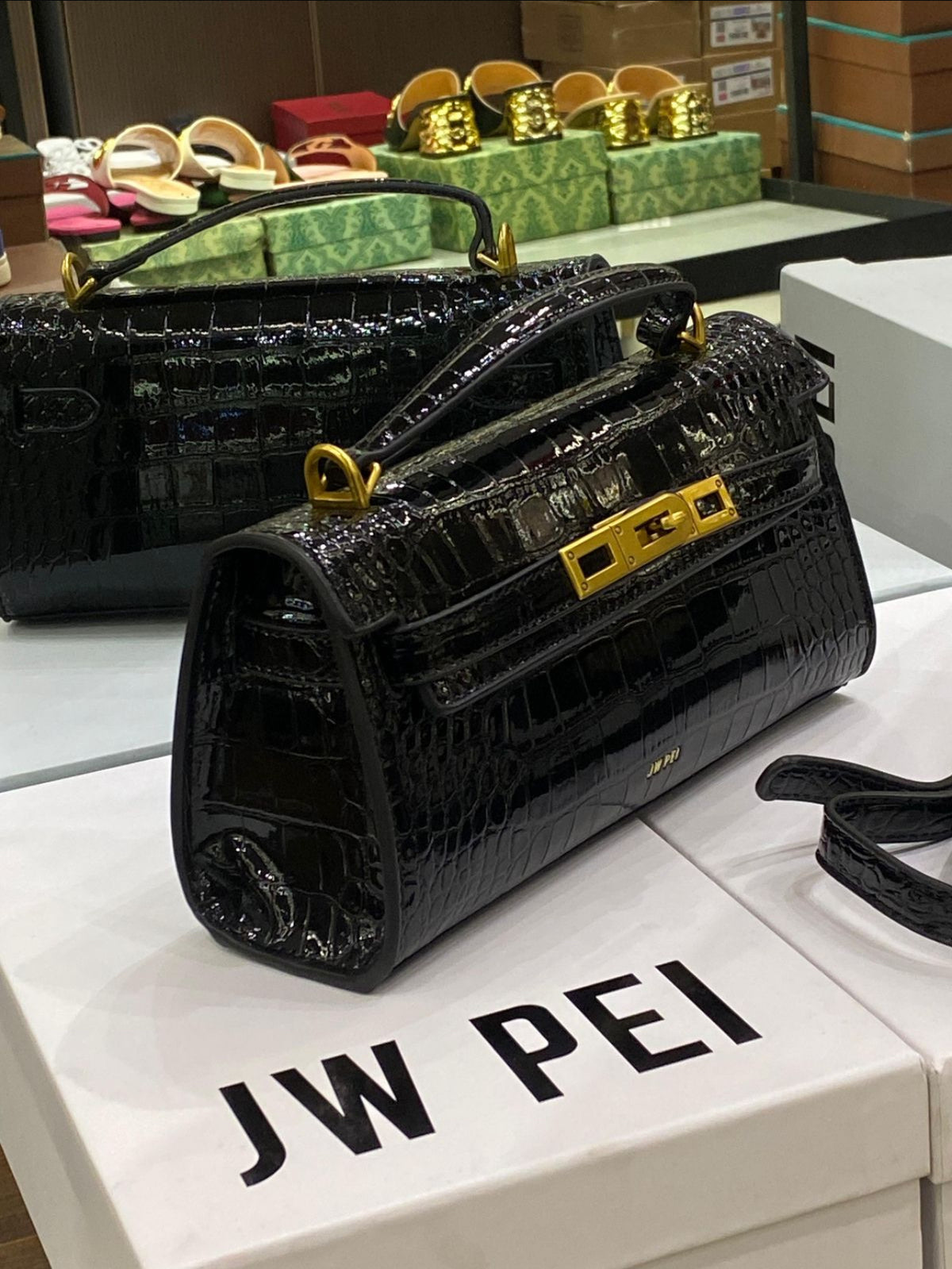JW PEI Noor Top Handle Bag – Vegan Leather Crossbody with Gold Hardware