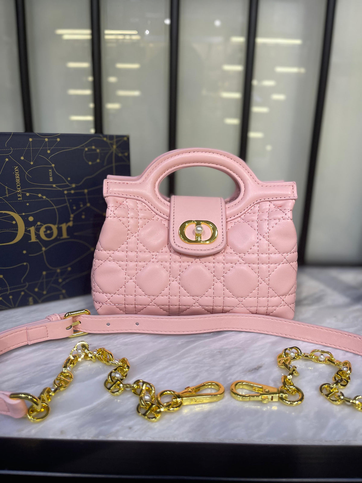 Dior Jolie Mini Top Handle Bag with Pearl Detail