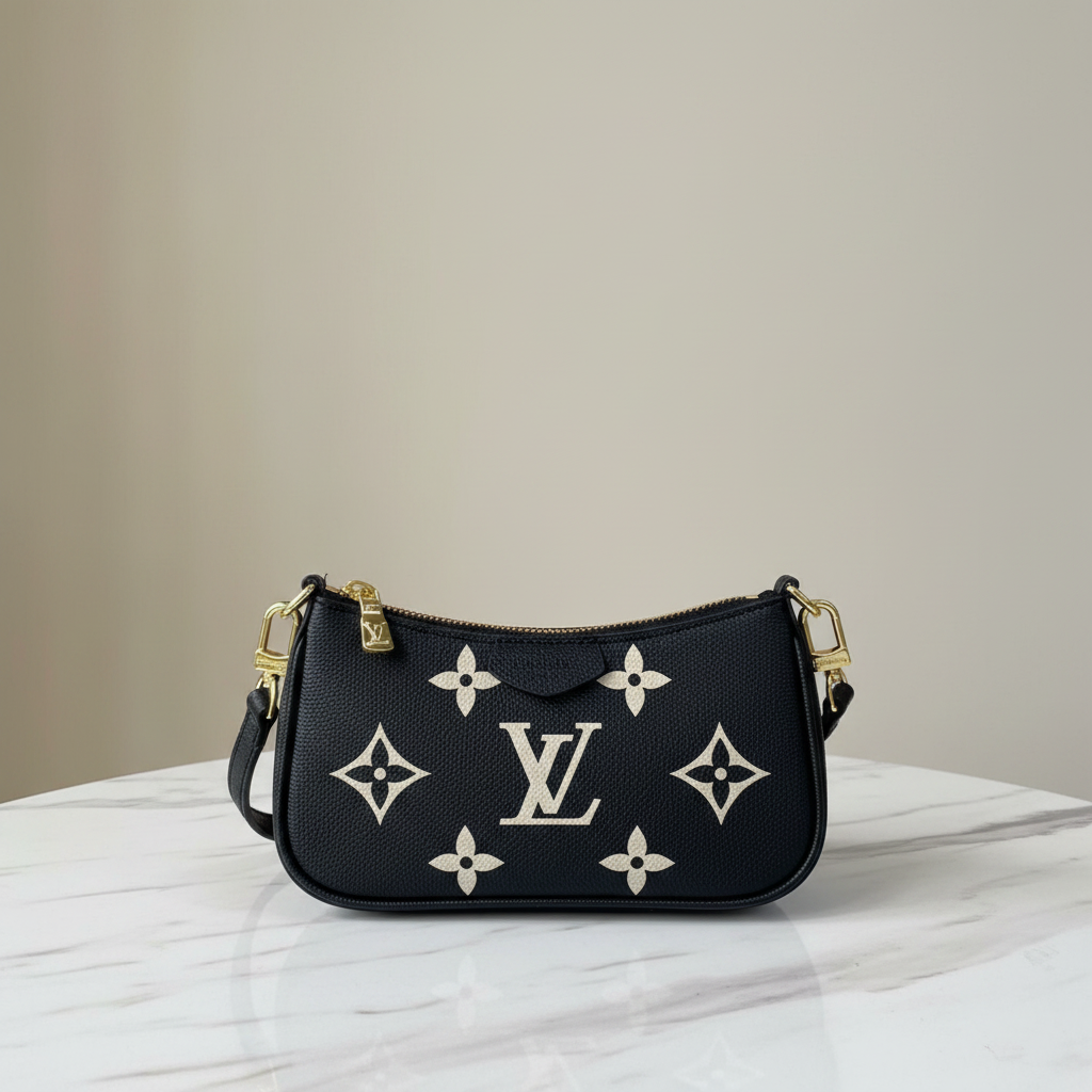 Louis Vuitton Monogram Pochette on white marble surface