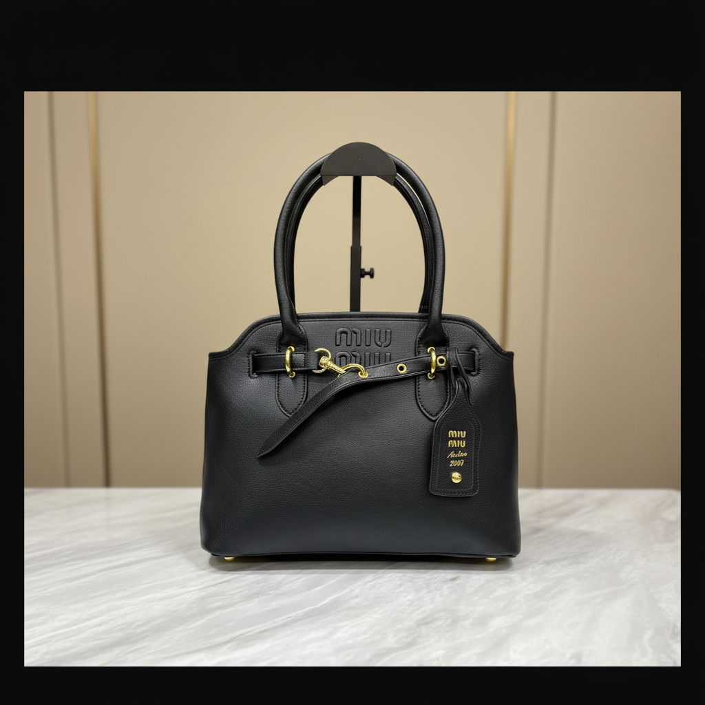 Miu Miu Aventure Bag on white marble surface